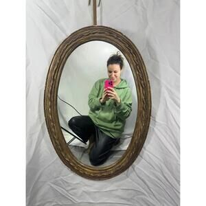 Vintage Oval rope/twist style brown Gold-Toned Vintage Mirror